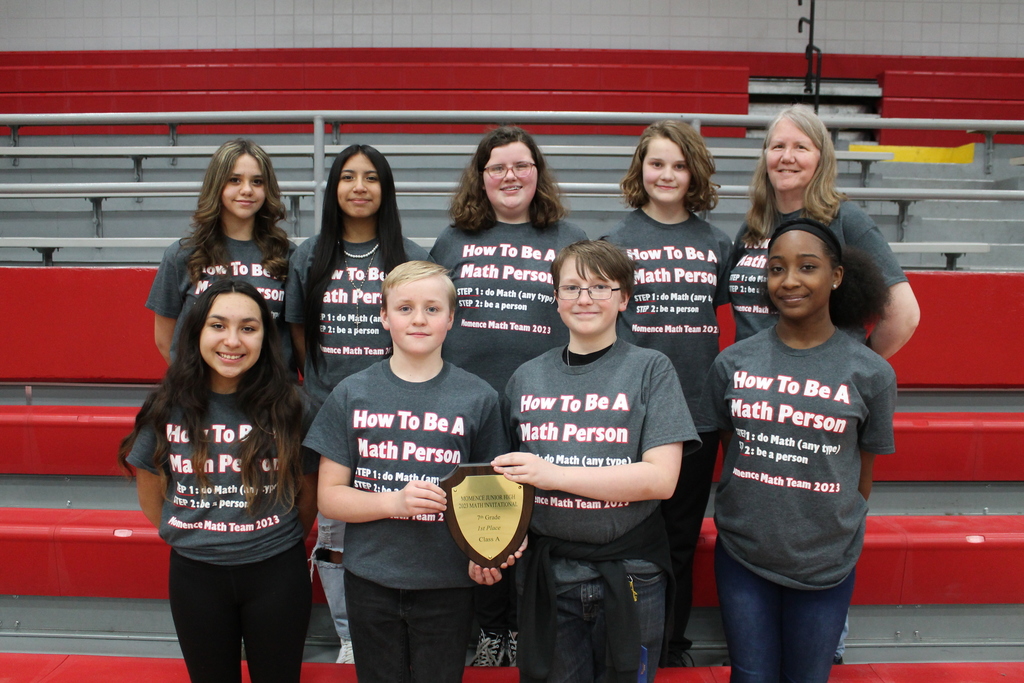 7th grade Math team with first place Class A plaque