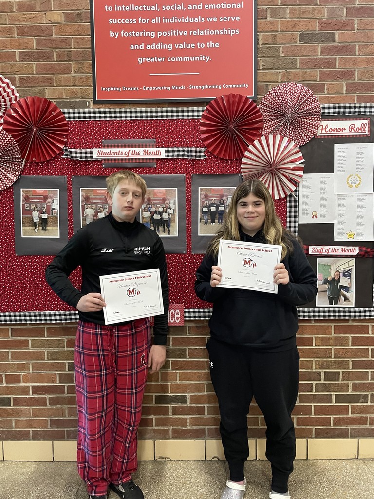 Hunter Wigmore and Olivia Brucato 8th grade January Students of the Month